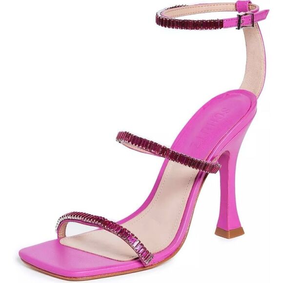 SCHUTZ Sandals Womens Size 10B Leather Nellina‎ Square Toe Pink Ankle Strap NEW - Picture 1 of 12